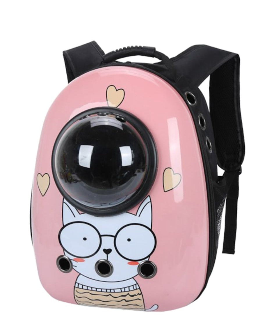 Rucsac Hublou transport caini si pisici Solid oval roz print pisica, 30x20x40 cm (4-5kg)