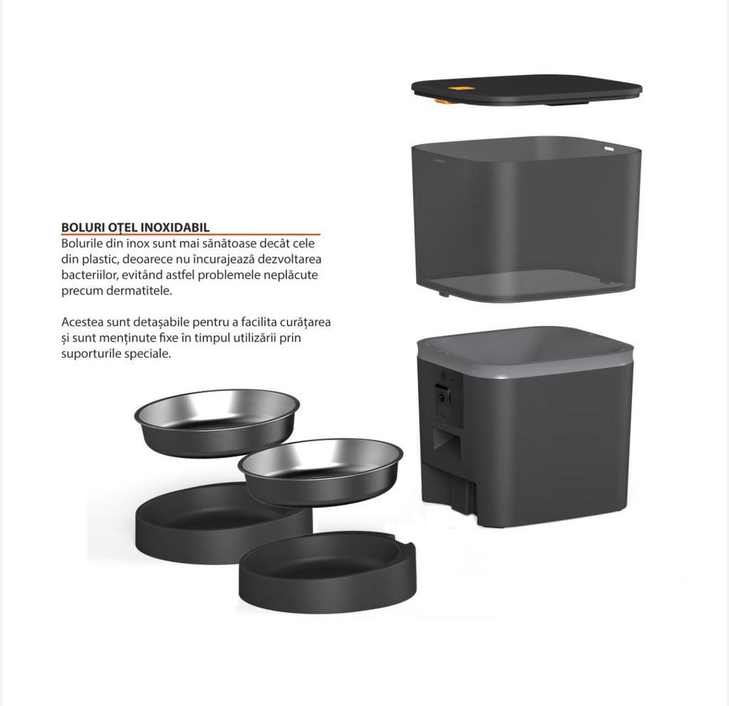 Hrănitor dublu automat pentru câini și pisici, 6L, Wifi camera video full HD