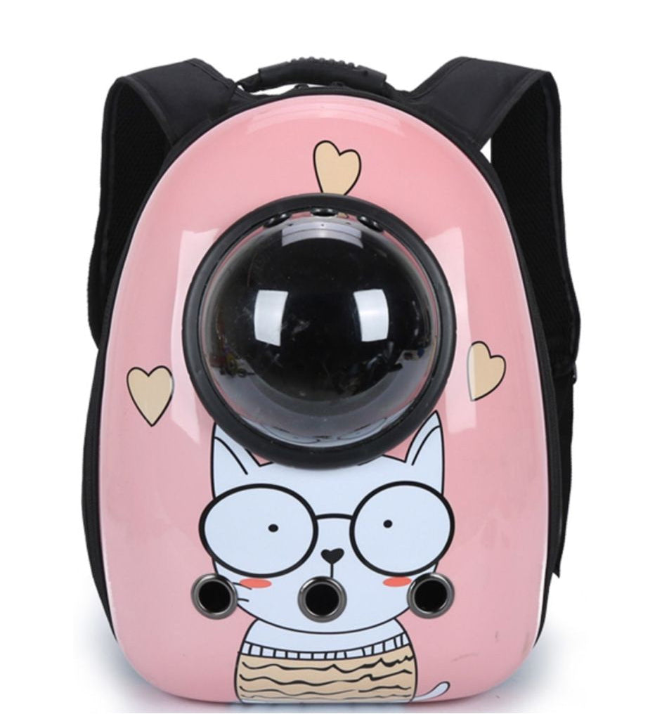 Rucsac Hublou transport caini si pisici Solid oval roz print pisica, 30x20x40 cm (4-5kg)